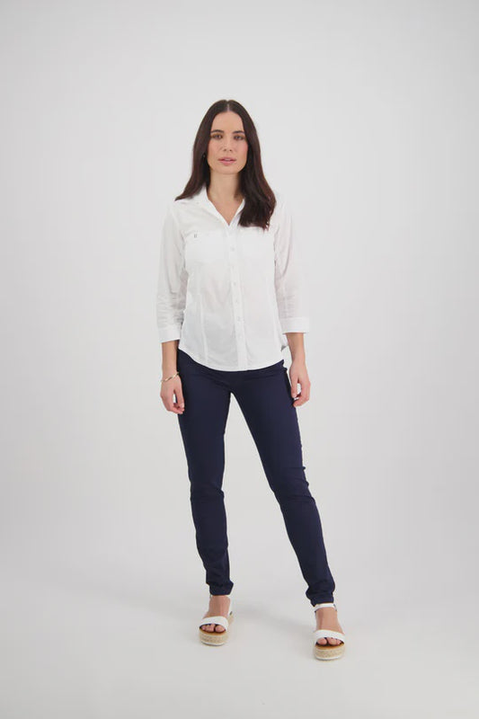 Vassalli - Button Up Shirt With Rib Panels - White 4032