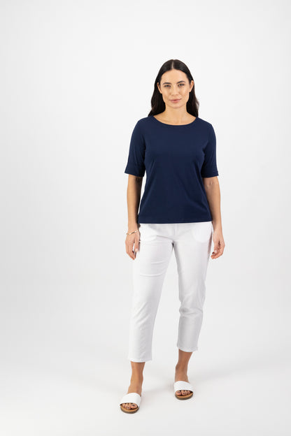 Vassalli - Boat Neck Top - Navy 4262