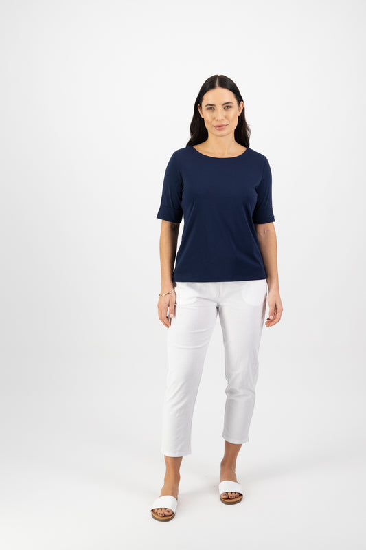 Vassalli - Boat Neck Top - Navy 4262