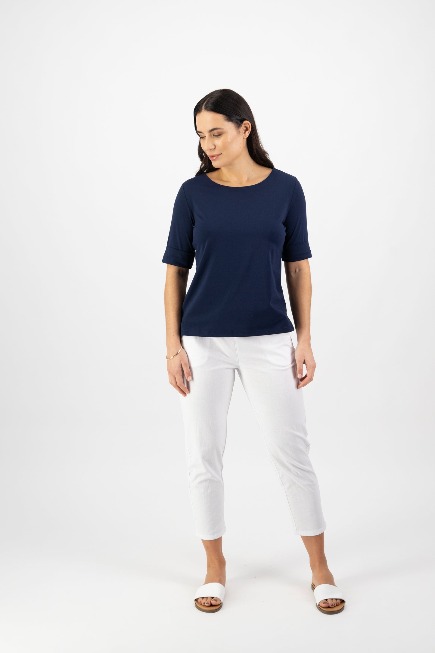 Vassalli - Boat Neck Top - Navy 4262