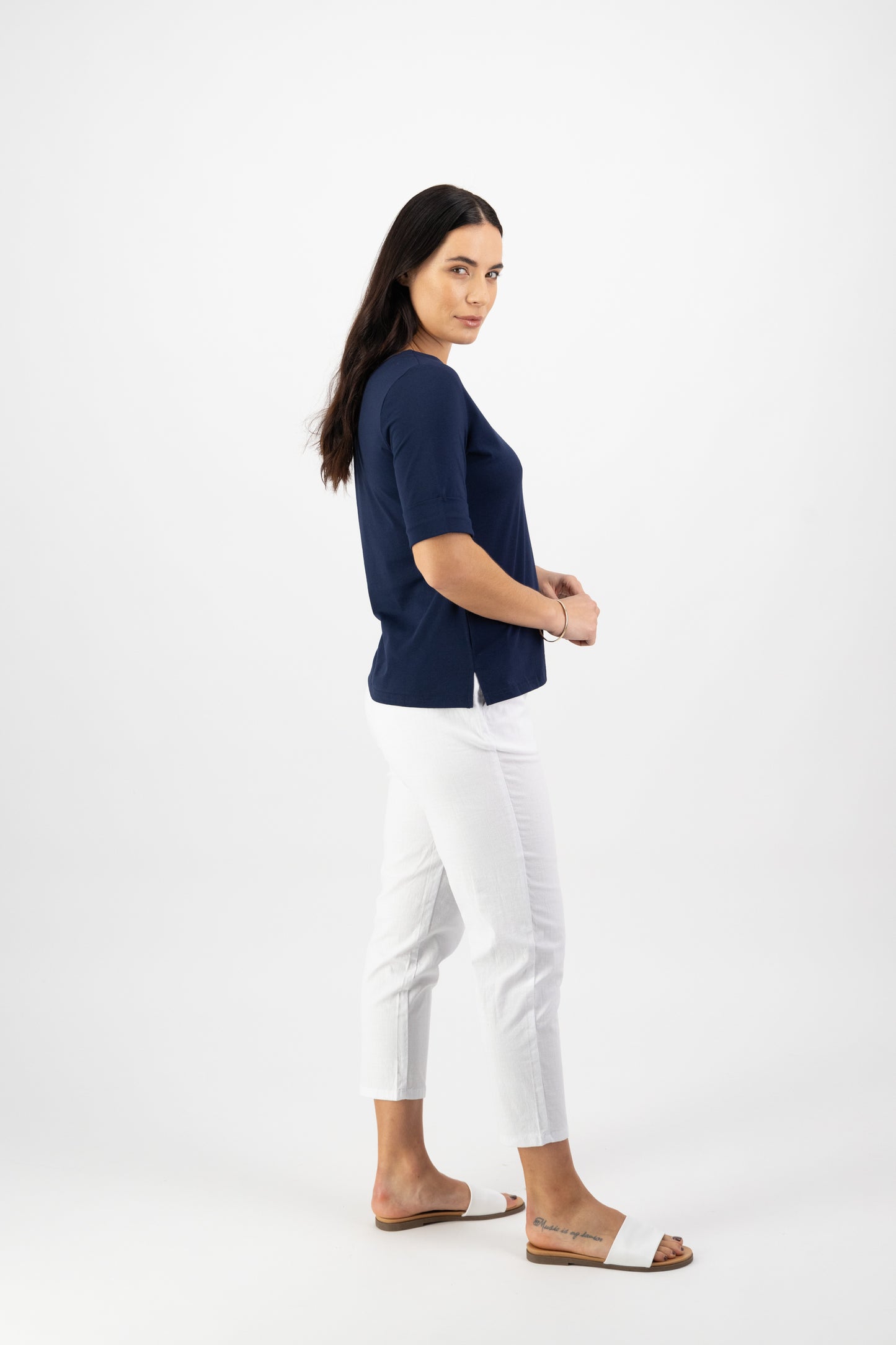 Vassalli - Boat Neck Top - Navy 4262