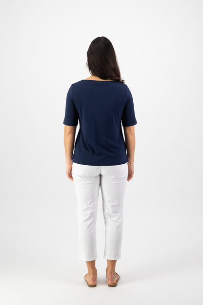 Vassalli - Boat Neck Top - Navy 4262