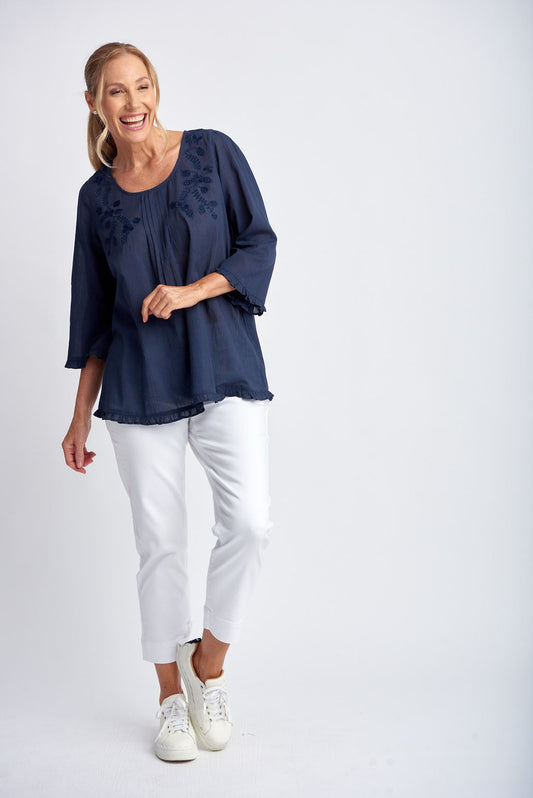 Goondiwindi Cotton - Trapeze Embroidered Shirt Navy | G4281