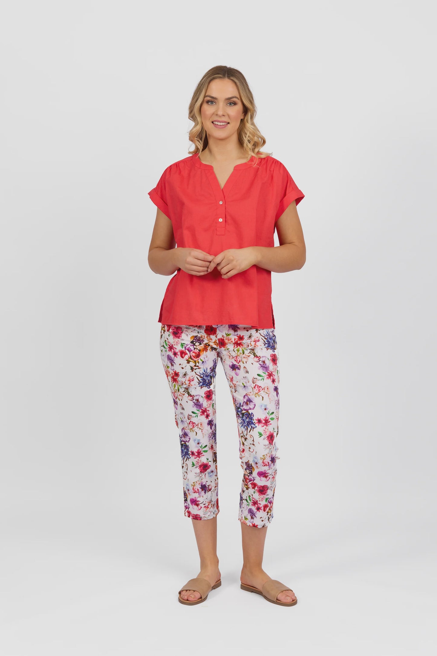 Vassalli - Dropped Shoulder Top with 1/2 Placket - Punch 4452