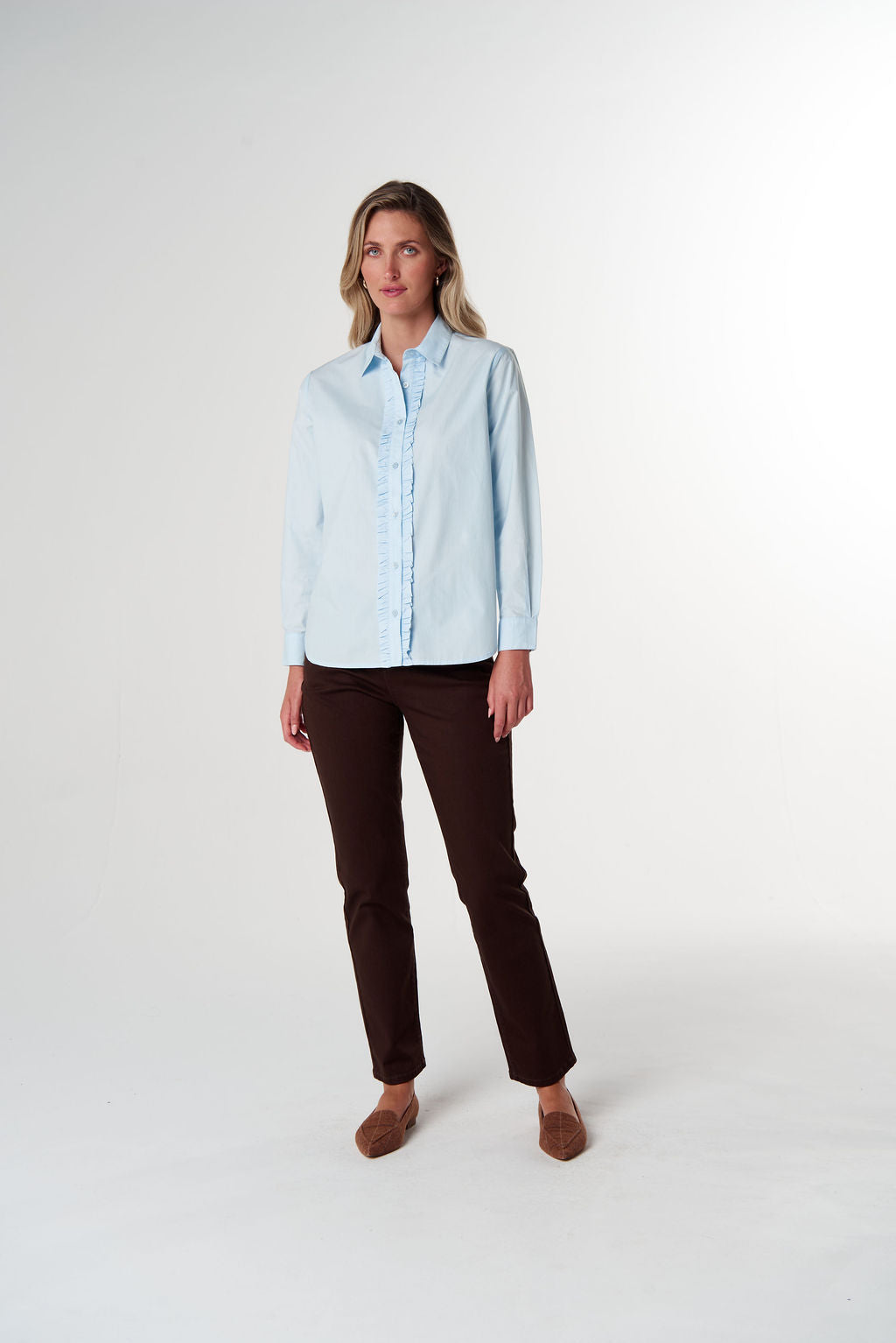 Goondiwindi Cotton - Pearl Ruffle Cotton Shirt - Skyride Blue | 4453-W26