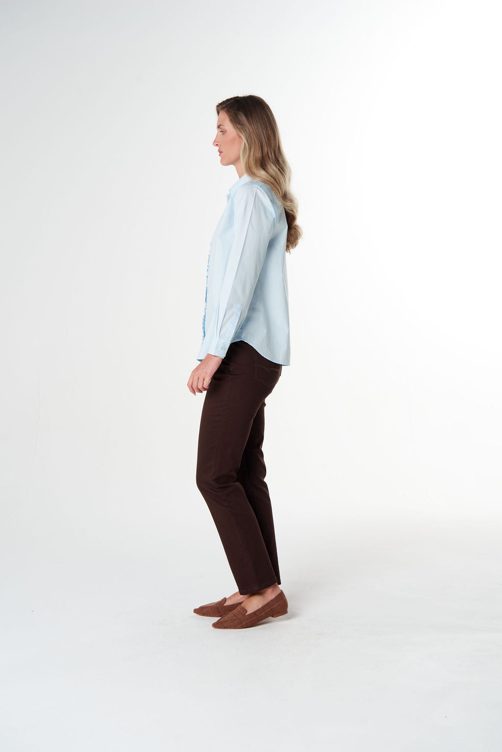 Goondiwindi Cotton - Pearl Ruffle Cotton Shirt - Skyride Blue | 4453-W26