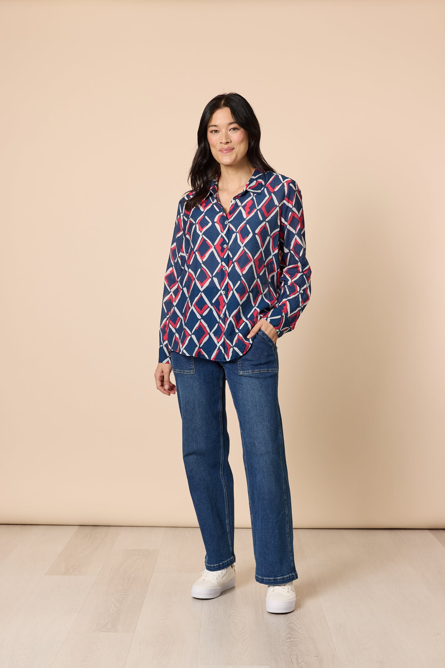 Gordon Smith - Capitol Print Sheer Shirt / Navy Multi 48853