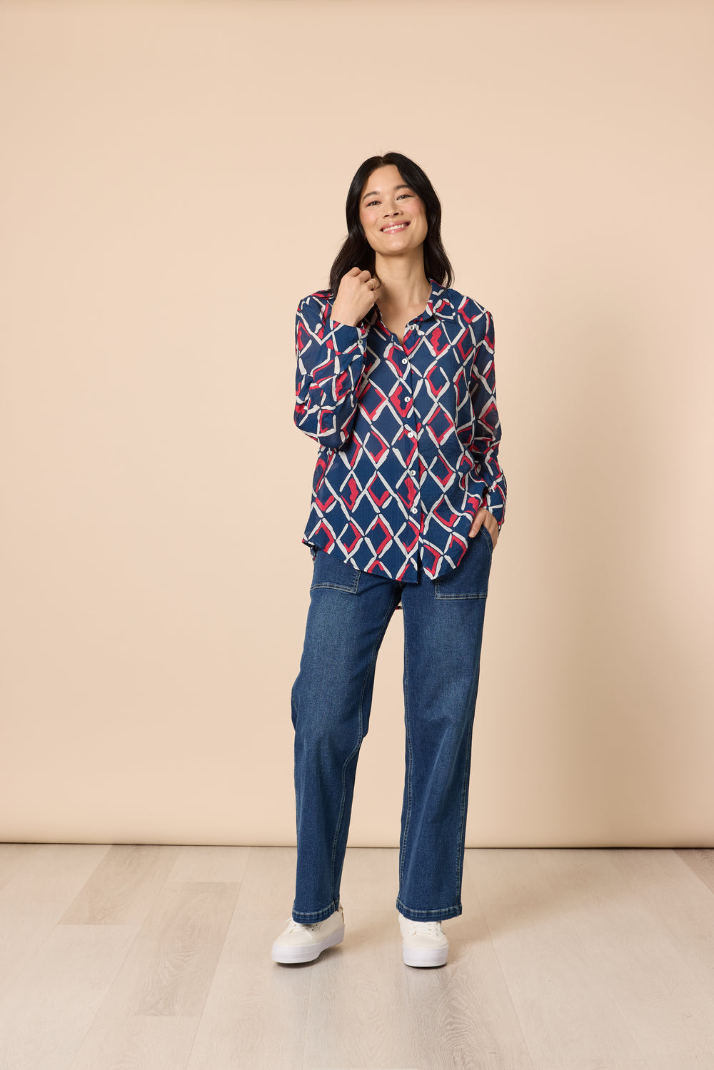 Gordon Smith - Capitol Print Sheer Shirt / Navy Multi 48853
