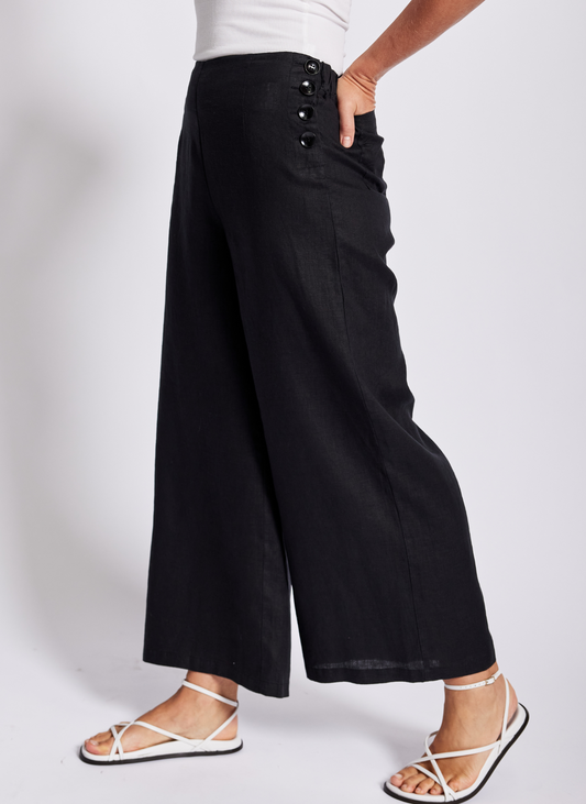 See Saw - 100% Linen Palazzo Pant Black | SS56B