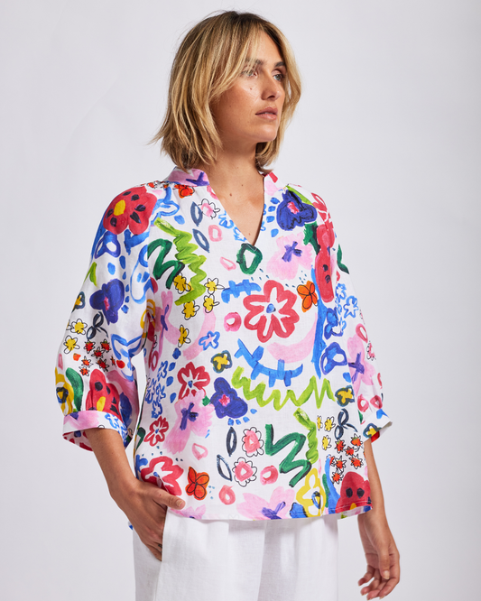 Wear Colour - 100% Linen Top Floral Print | W11