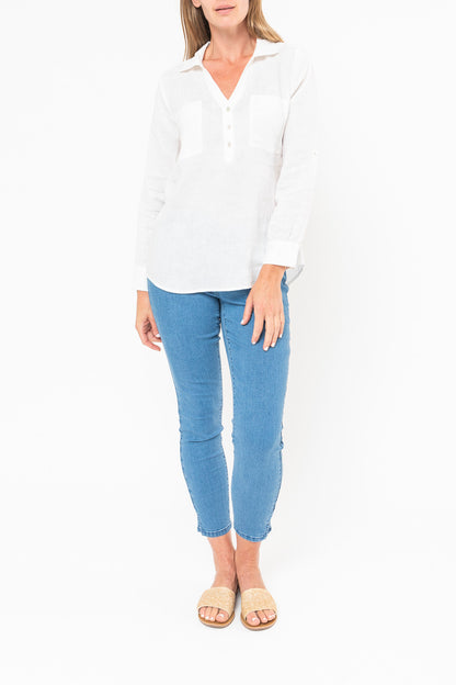 Jump - Placket Front Shirt in White | J3006A