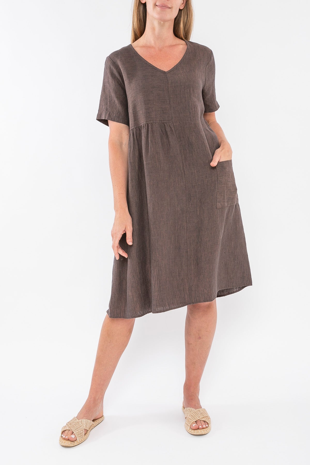 Jump - Panelled Linen Dress in Chocolate | J5002A