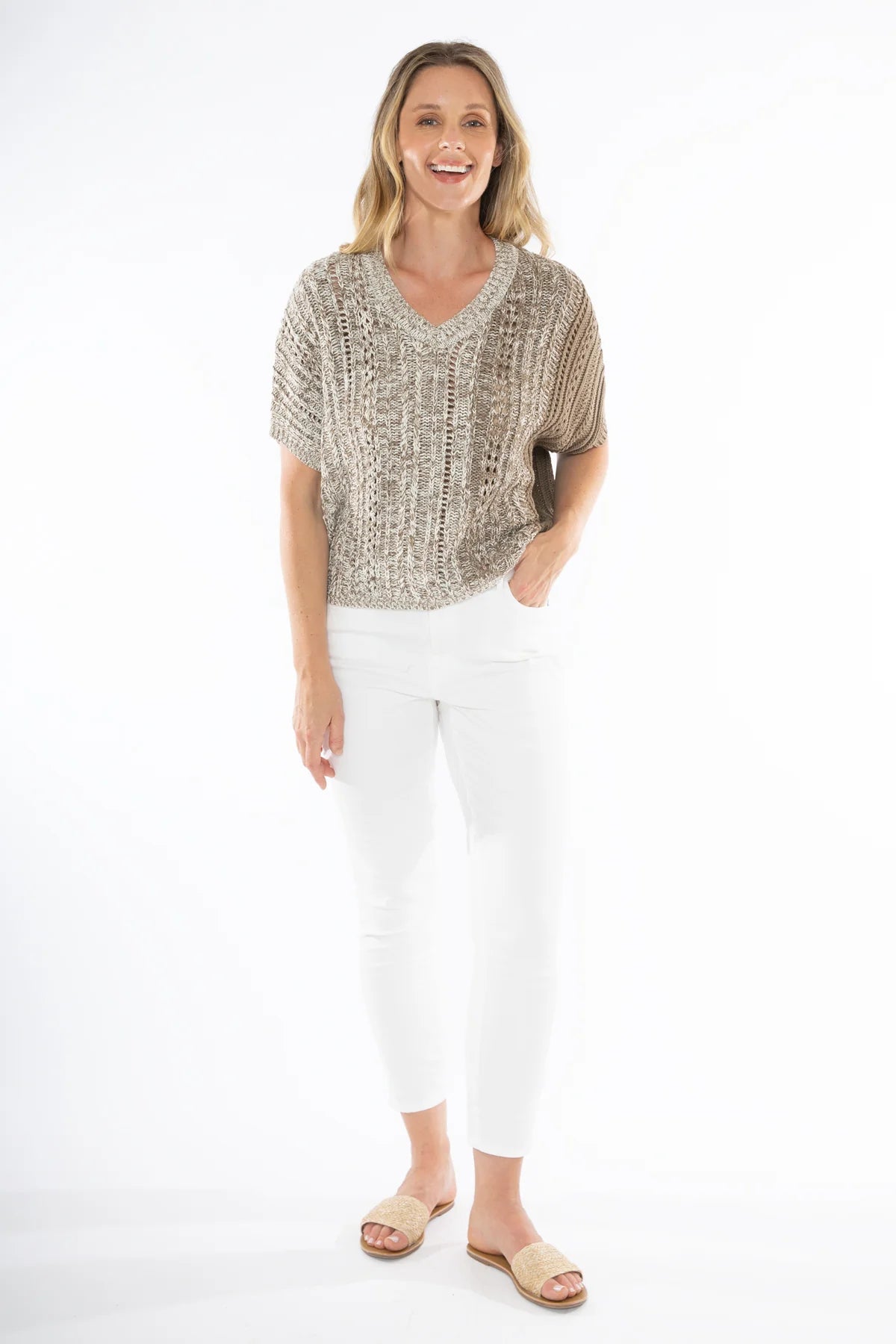 Jump - V Neck Ombre Knit Natural Mix | J1003A