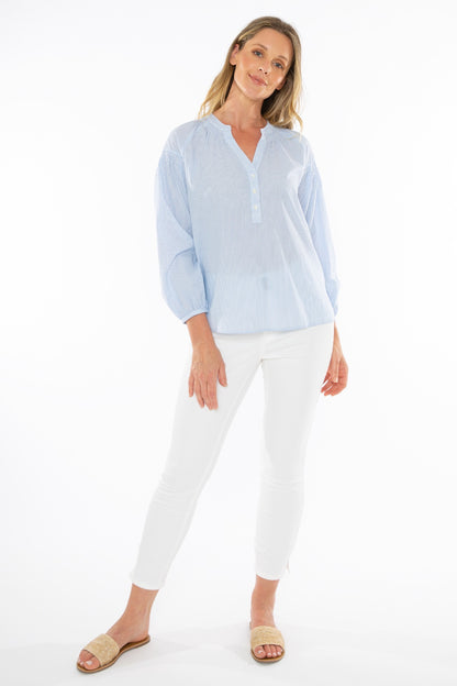 Jump - Shirred Sleeve Shirt Pale Blue | J3029A