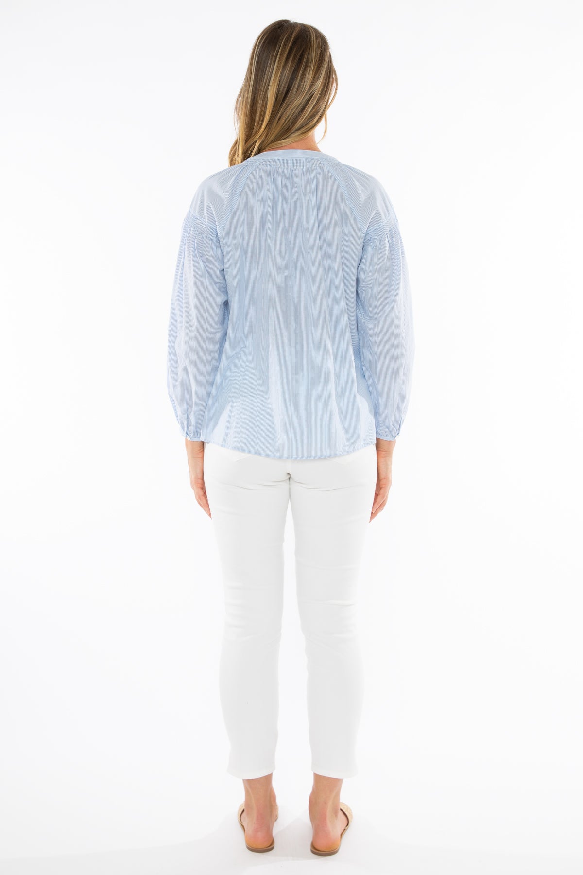 Jump - Shirred Sleeve Shirt Pale Blue | J3029A