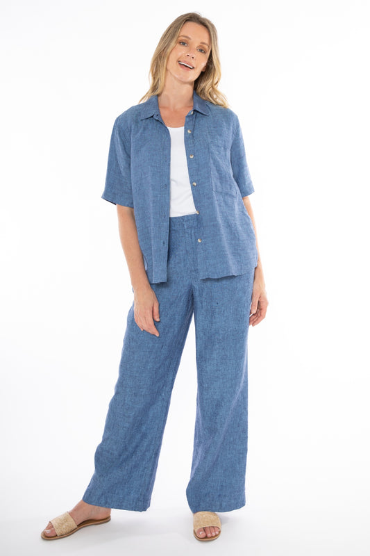 Jump - Fly Front Linen Pant Chambray | J7078A