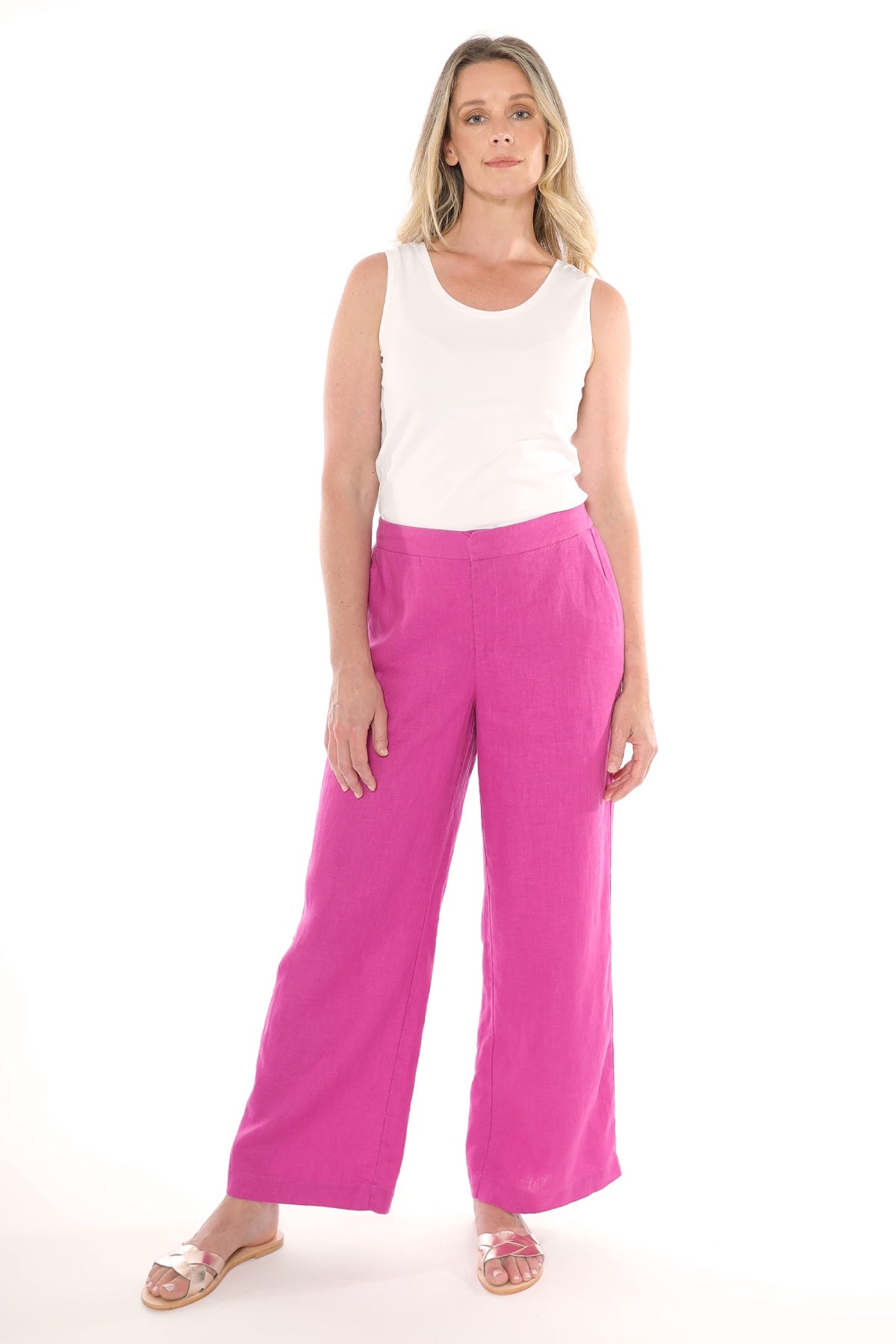 Jump - Fly Front Linen Pant Roseviolet | 576J7078A