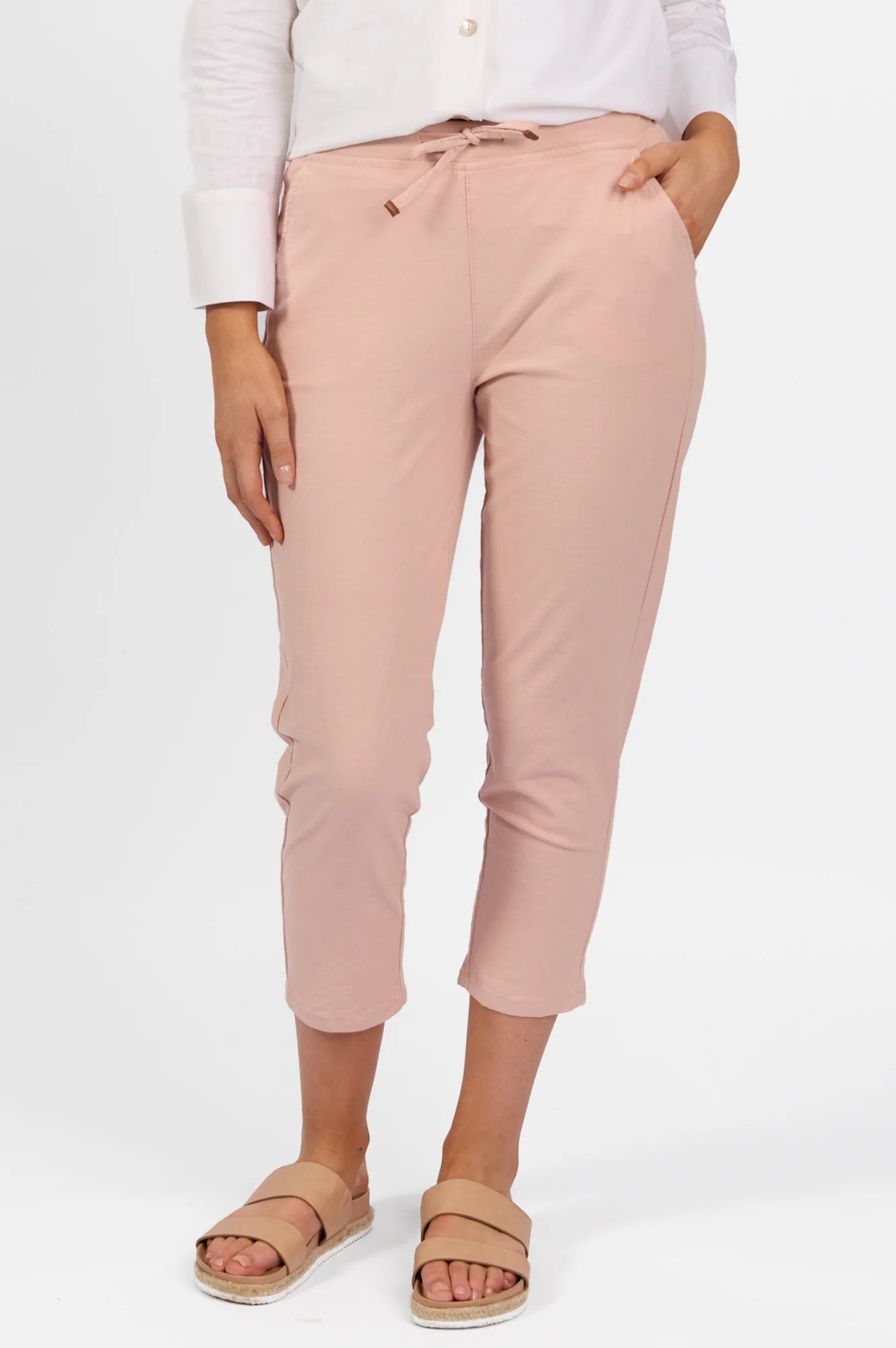 Vassalli - 7/8 Length Skinny Leg Elastic Waist Pant - Soft Pink 5790