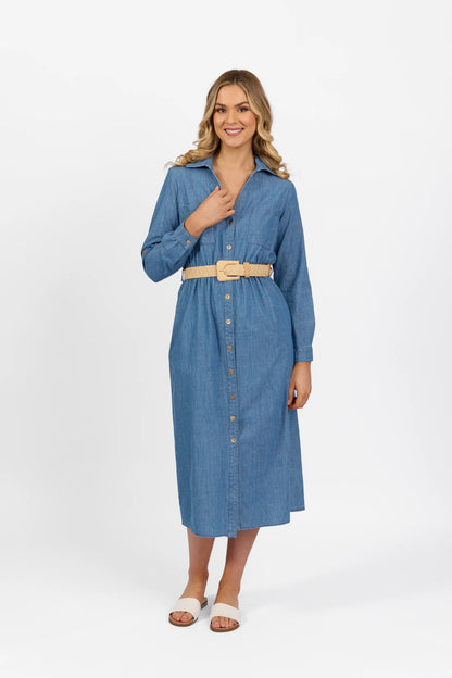 Vassalli - Long Sleeve Shirt Dress Blue Wash | 6100