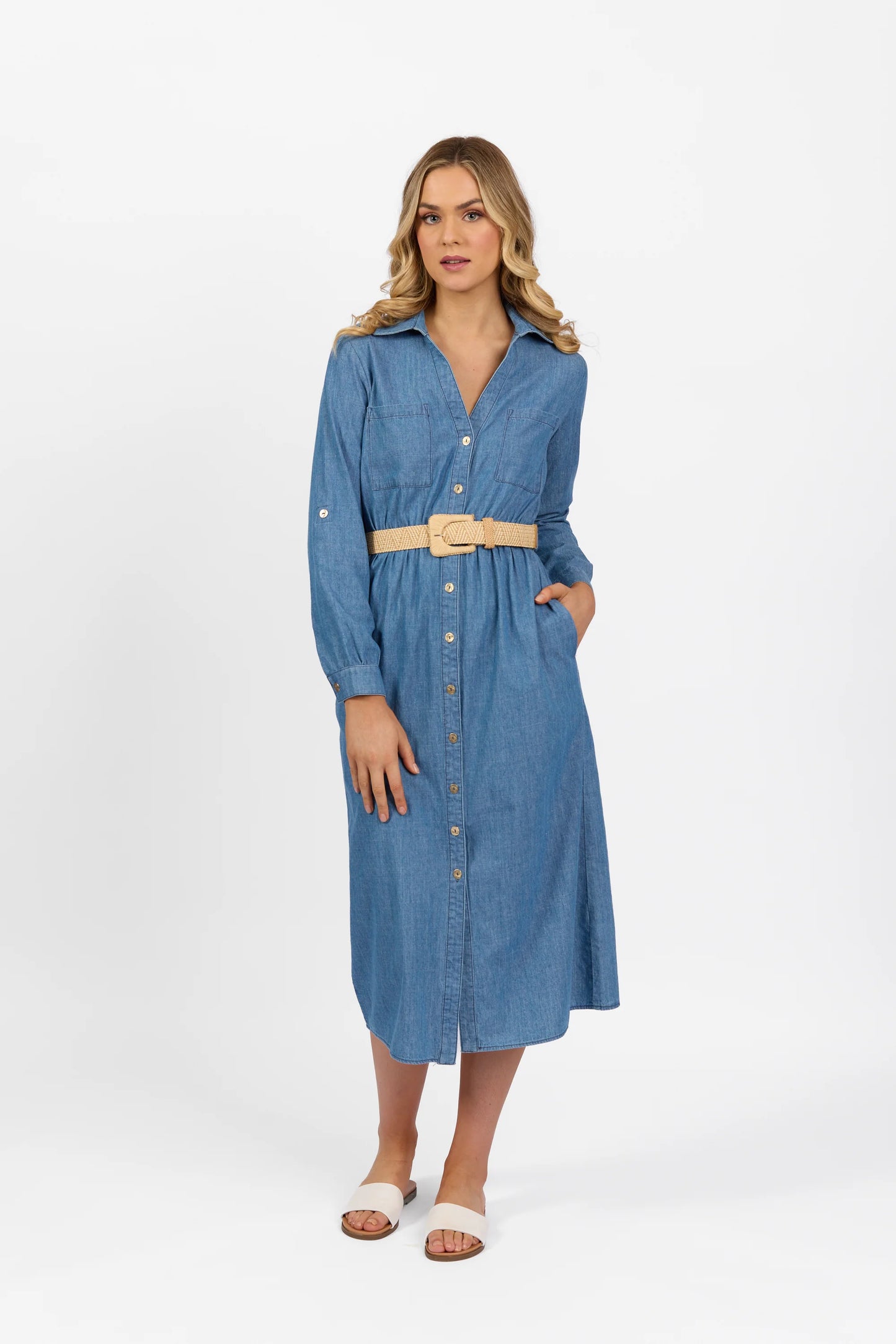 Vassalli - Long Sleeve Shirt Dress Blue Wash | 6100