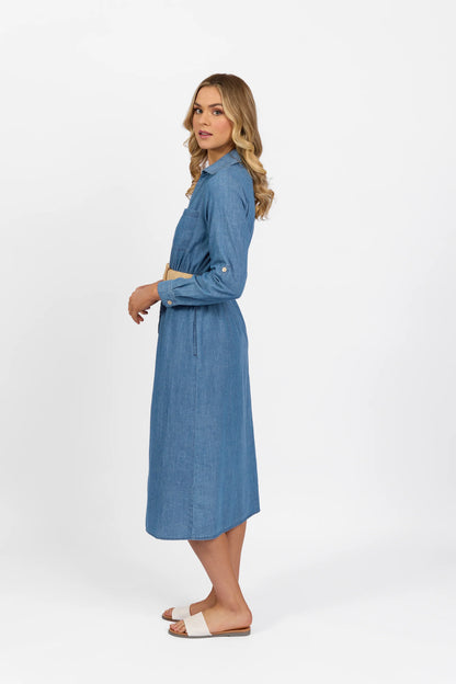 Vassalli - Long Sleeve Shirt Dress Blue Wash | 6100