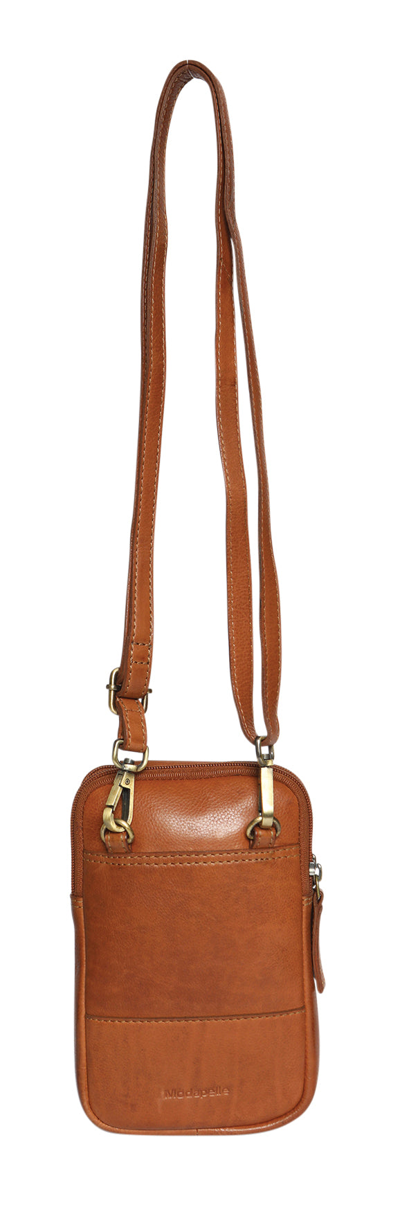 Modapelle - Soft Leather Cross Body Bag Tan - 6810