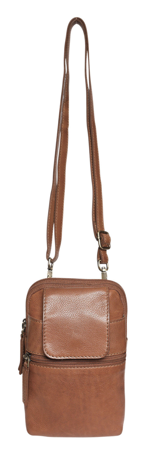 Modapelle - Soft Leather Cross Body Bag Tan - 6810