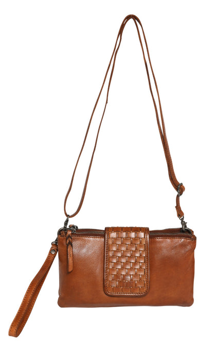 Modapelle Cow Leather Multi Comp Cross Body Bag Tan | Moda7602