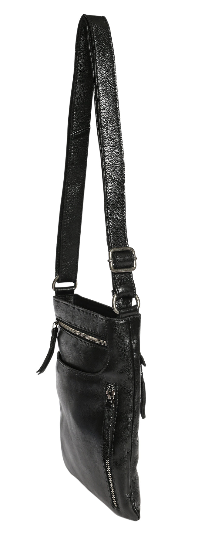 Modapelle - Soft Cow Leather Cross Body Bag/Front Zip | MODA7688BLACK