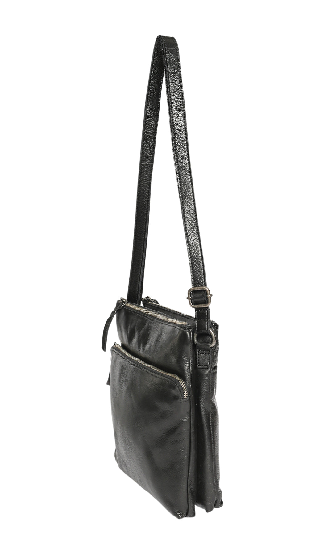 Modapelle - Soft Leather Double Zip Crossbody / 7764 BLACK