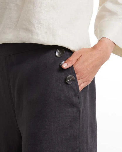 Marco Polo - 3/4 Button Linen Pant Charcoal | MP48219