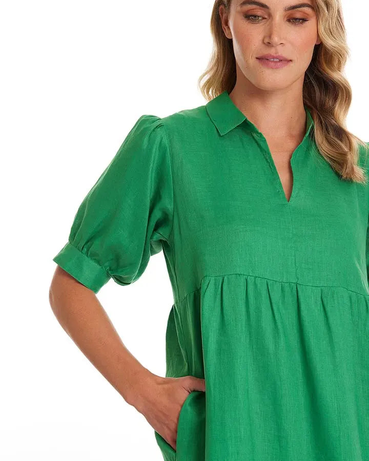 Marco Polo - S/S Essential Linen Dress Emerald | MP49249