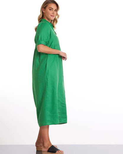 Marco Polo - S/S Essential Linen Dress Emerald | MP49249