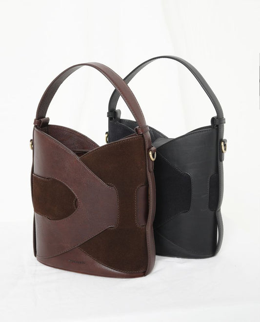 Modapelle - Suede / Vintage Leather Puzzle Bucket Bag | 8212
