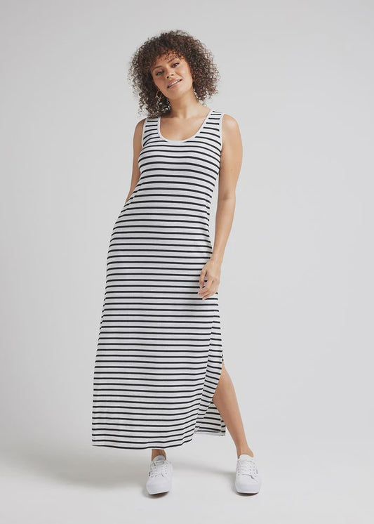 Lou Lou - Janet Bamboo Maxi Dress Grey Marle & Black Stripe - 16NB005