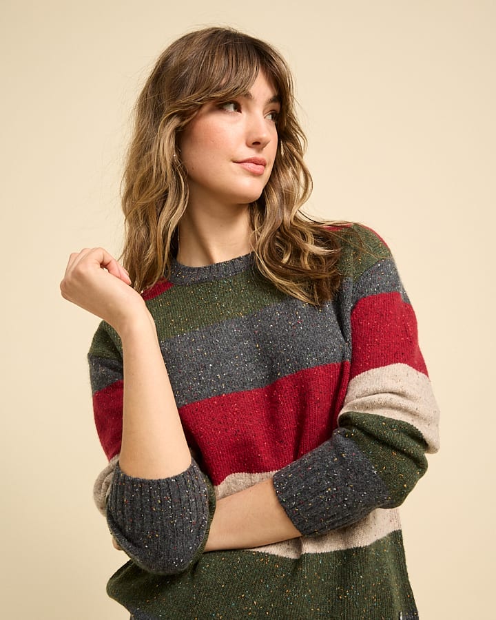 Yarra Trail - Bold Stripe Sweater Rhubarb Mix | YT24W7639