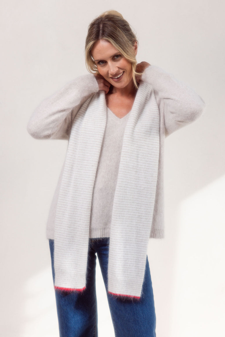 See Saw - Angora/Nylon Blend Stripe Scarf / SS742