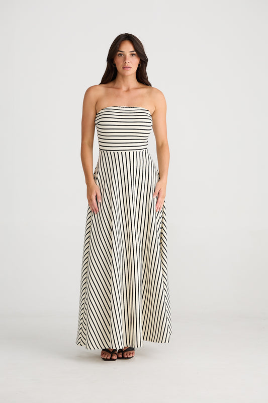 Brave + True - Thandie Strapless Dress Ecru W Black Stripe | BT24532-1