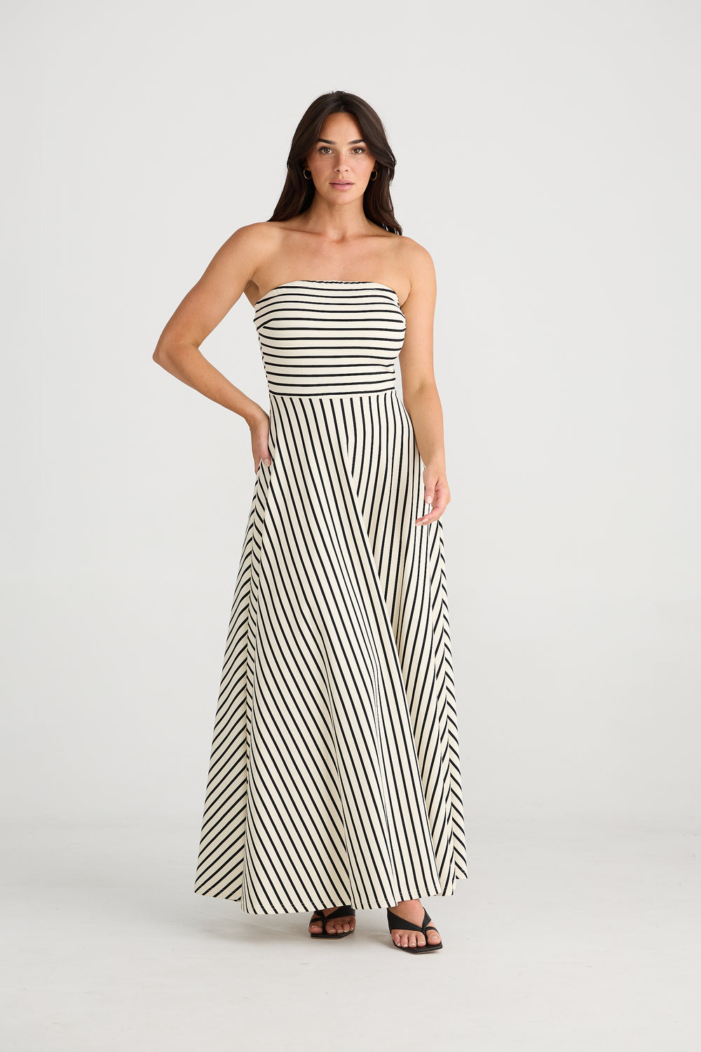 Brave + True - Thandie Strapless Dress Ecru W Black Stripe | BT24532-1
