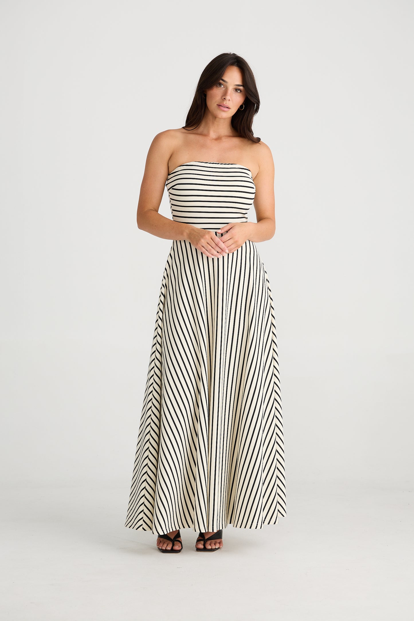 Brave + True - Thandie Strapless Dress Ecru W Black Stripe | BT24532-1