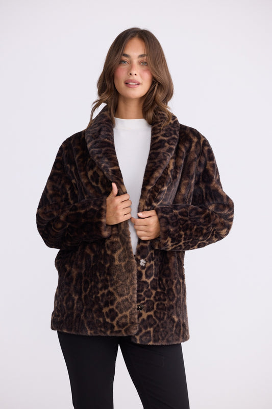 Brave + True - Katerina Fur Jacket - Leopard | BT26310-1