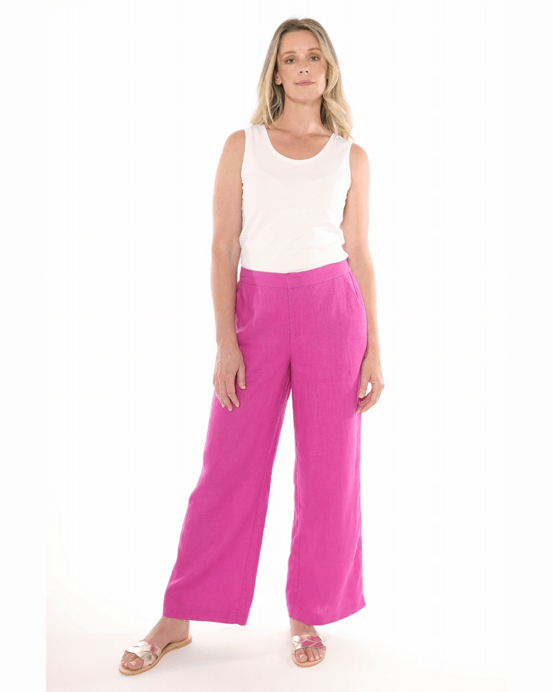Jump - Fly Front Linen Pant Roseviolet | J7078A