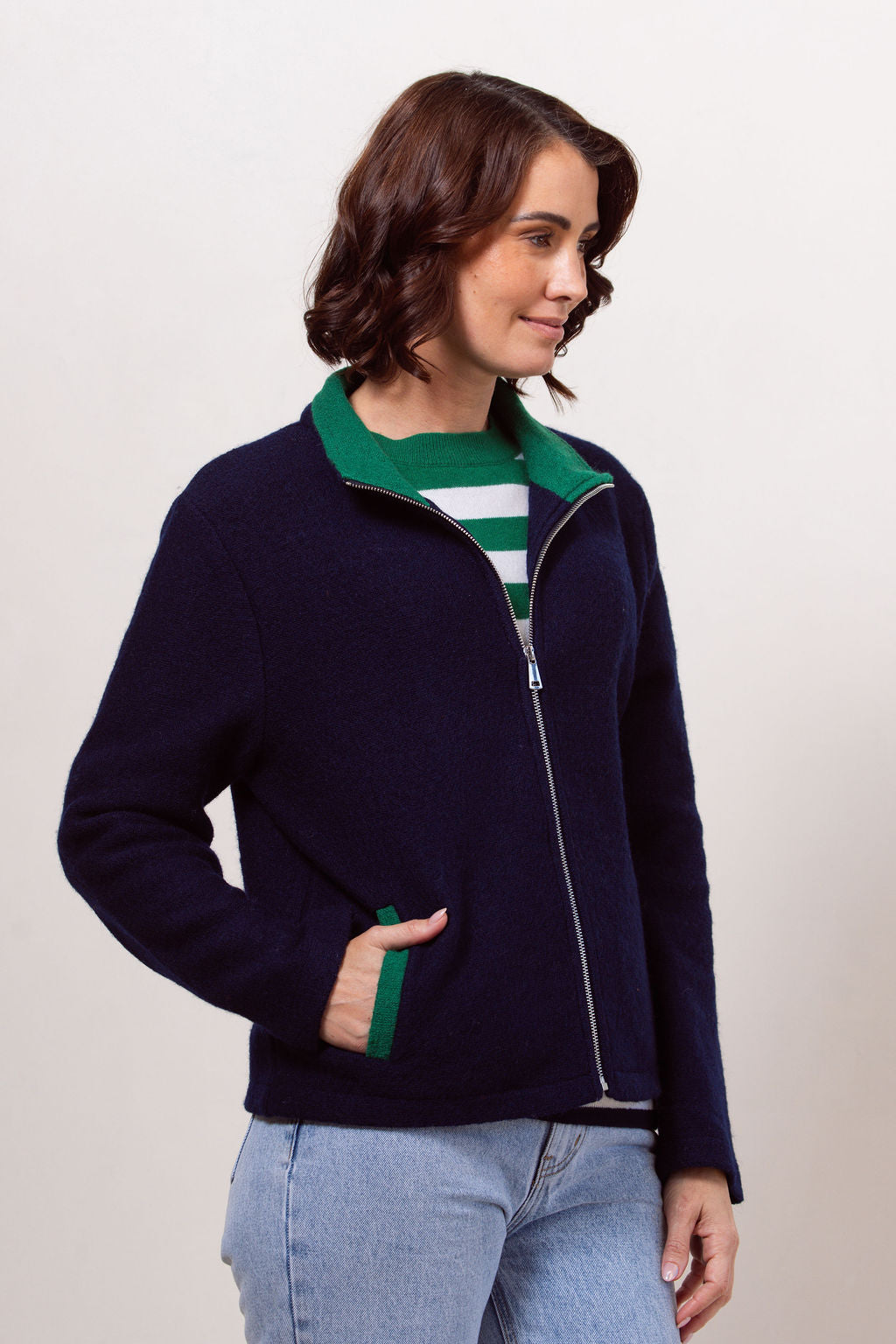 See Saw - 100% Boiled Wool Colour Trim Zip Jacket / SS613N