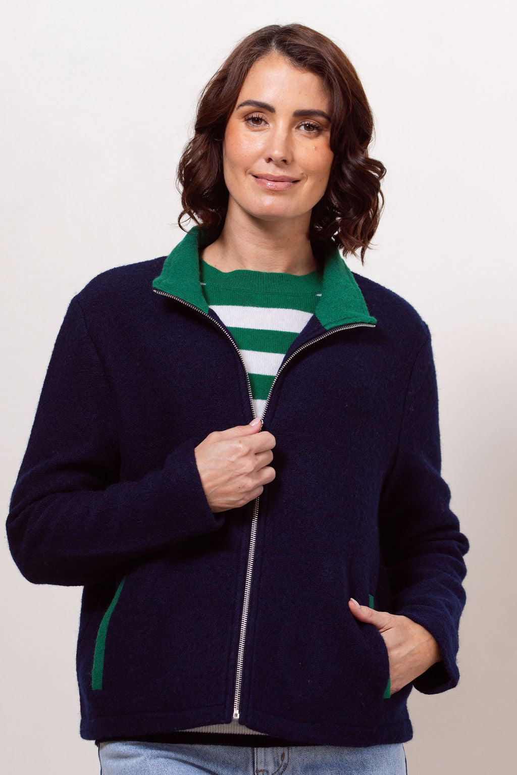 See Saw - 100% Boiled Wool Colour Trim Zip Jacket / SS613N