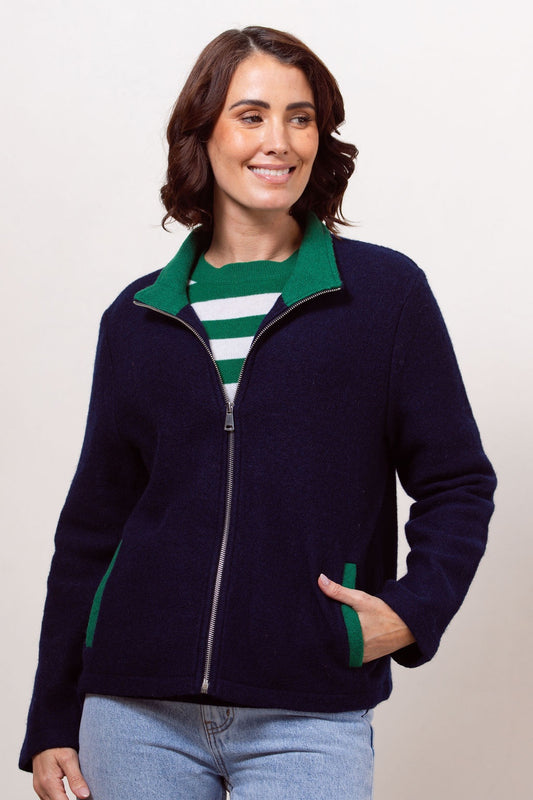 See Saw - 100% Boiled Wool Colour Trim Zip Jacket / SS613N