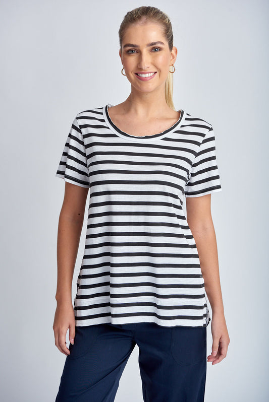 Cloth Paper Scissors - Stripe Crew Neck Tee White/Black | CPS1386