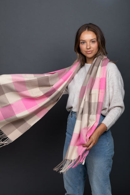 Holiday St Belair Check Scarf Pink + Taupe | CC2167-2