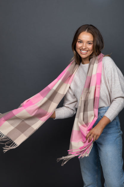Holiday St Belair Check Scarf Pink + Taupe | CC2167-2
