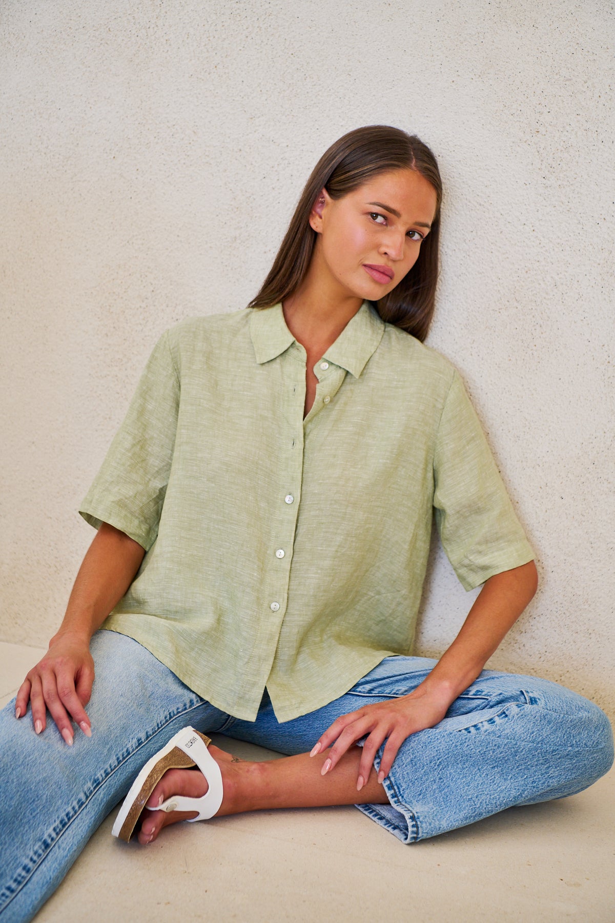 Enveloppe - Linen Short Sleeve Shirt | ENVC-165-KIWI