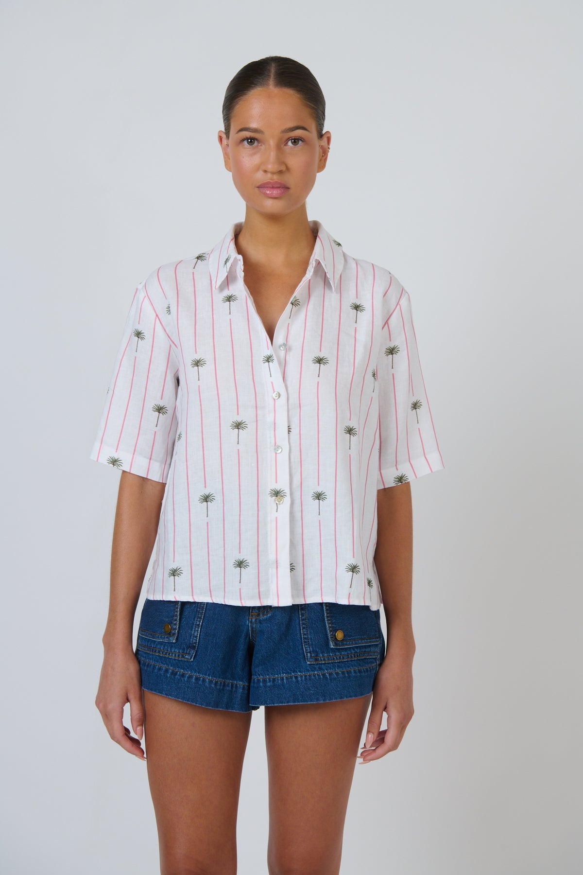 Enveloppe - Linen Short Sleeve Shirt | ENVC-166-PALMIER